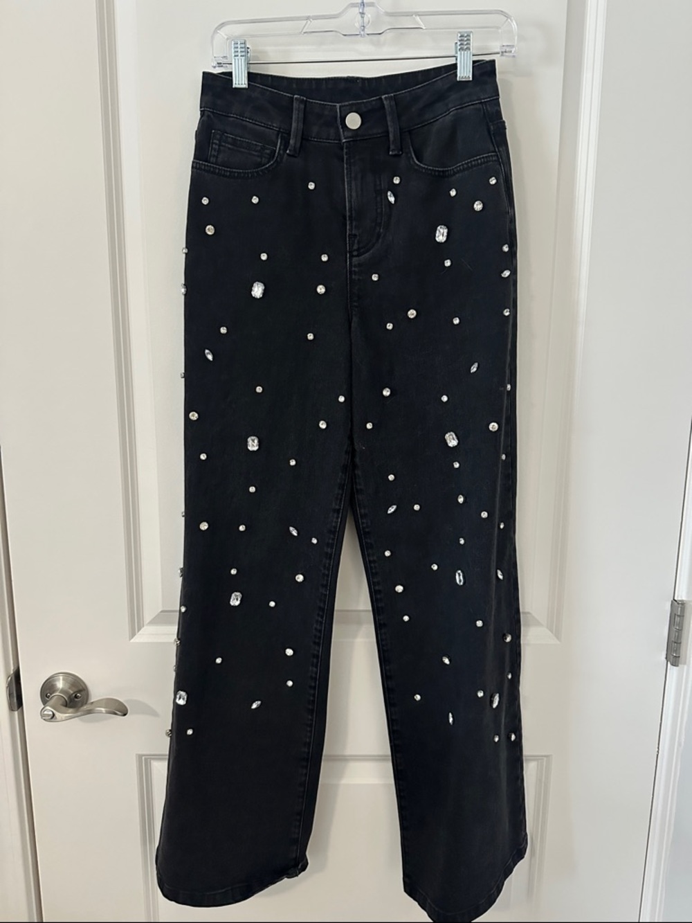 Gianni Bini Black Wide-Leg Jeans with Crystal Embellishments